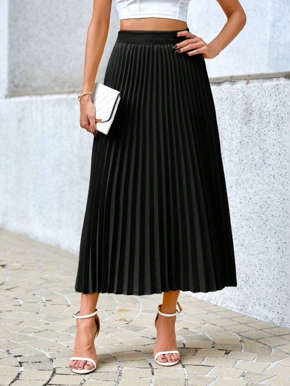 SHEIN Black Pleated Maxi Skirt